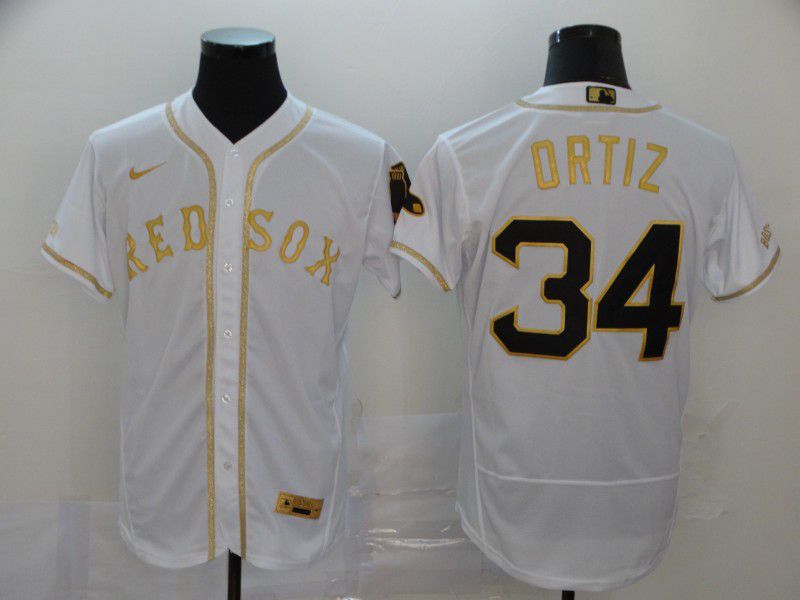 Men Boston Red Sox #34 Ortiz White Retro gold character Nike Elite MLB Jerseys->washington nationals->MLB Jersey